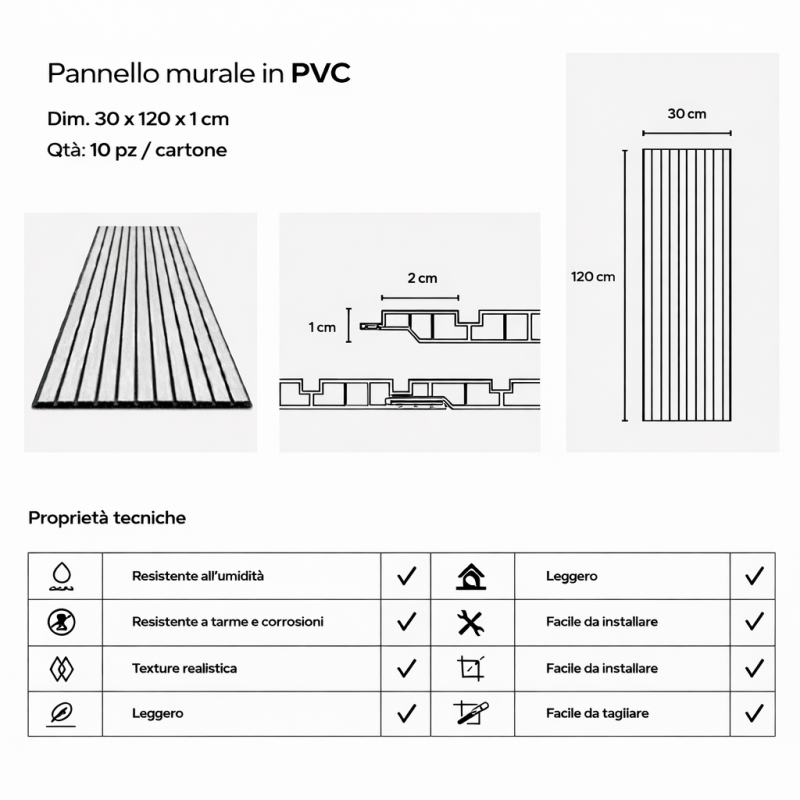 Pannello PVC Effetto Legno Rovere 120x30 Set 10 Pz