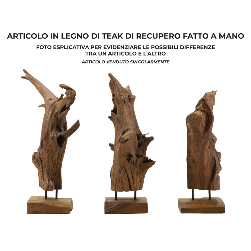 Scultura Akar In Teak Riciclato cm 23x27x64 (pezzi Unici - Non Ripiani In Serie)
