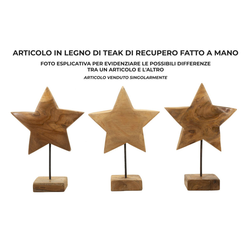 Scultura Stella In Teak Riciclato cm 28x12x42 (pezzi Unici - Non Ripiani In Serie)