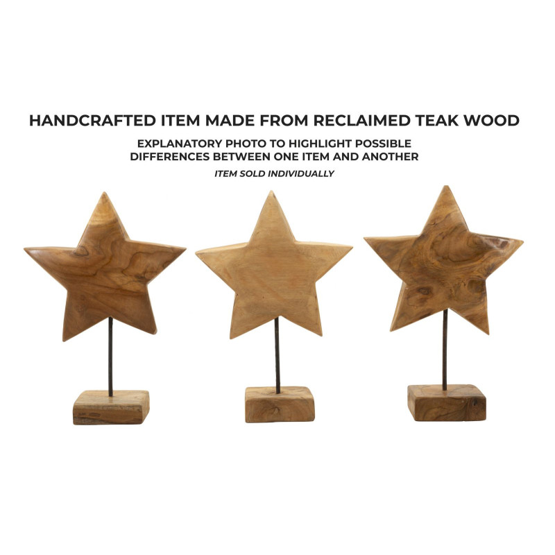 Scultura Stella In Teak Riciclato cm 28x12x42 (pezzi Unici - Non Ripiani In Serie)