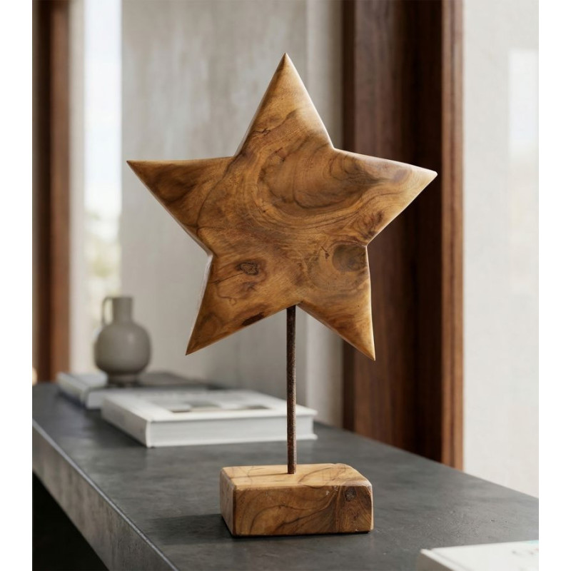 Scultura Stella In Teak Riciclato cm 28x12x42 (pezzi Unici - Non Ripiani In Serie)
