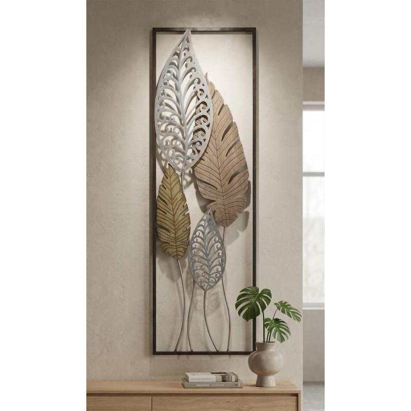 Pannello In Ferro E Legno Foglie -b- cm 30,5x2,5x99,5