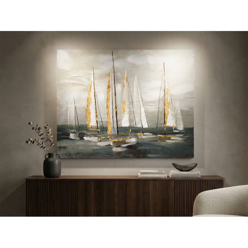 Dipinto Su Tela Gold Boat cm 100x2,8x80
