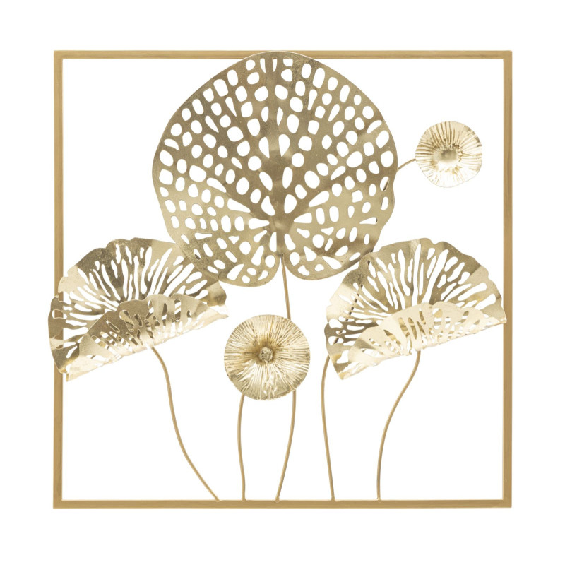 Pannello In Ferro Gold Flowers cm 50x5x50