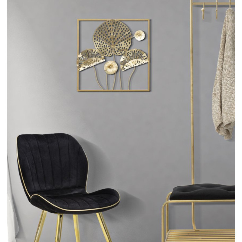 Pannello In Ferro Gold Flowers cm 50x5x50