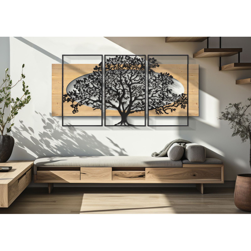 Pannello Da Muro Tree Ferro E Wood Set 3pz cm 176x2x90 (63x2x90-50x2x90)