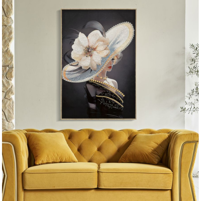 Dipinto Su Tela Laccato Wien Hat -a- Con Cornice cm 62x4x92