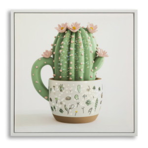 Stampa Su Tela Laccata Con Cornice Vasetto Cactus -b- cm 40x2,8x40