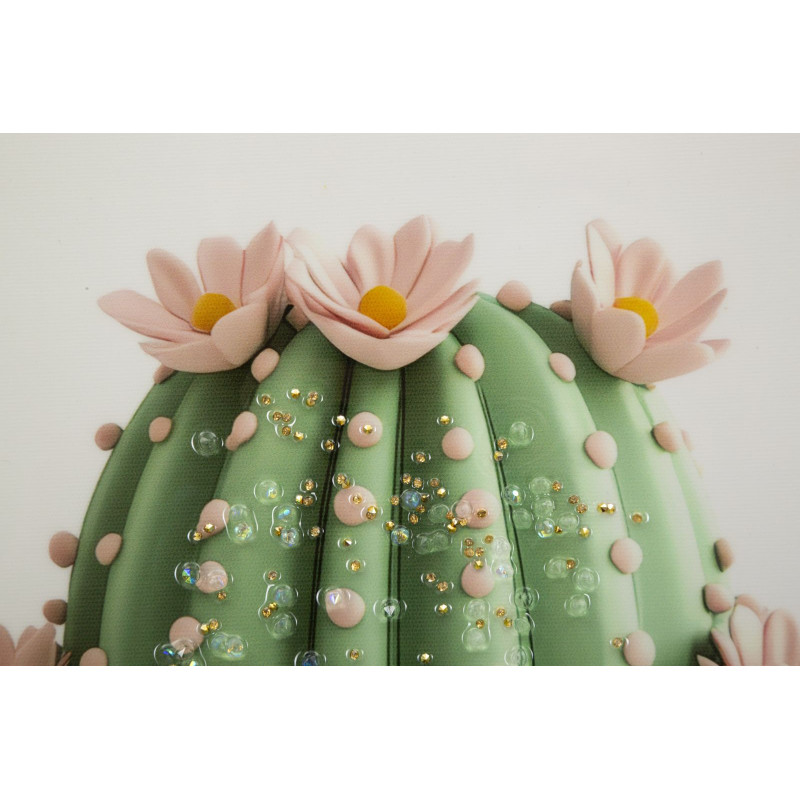 Stampa Su Tela Laccata Con Cornice Vasetto Cactus -b- cm 40x2,8x40