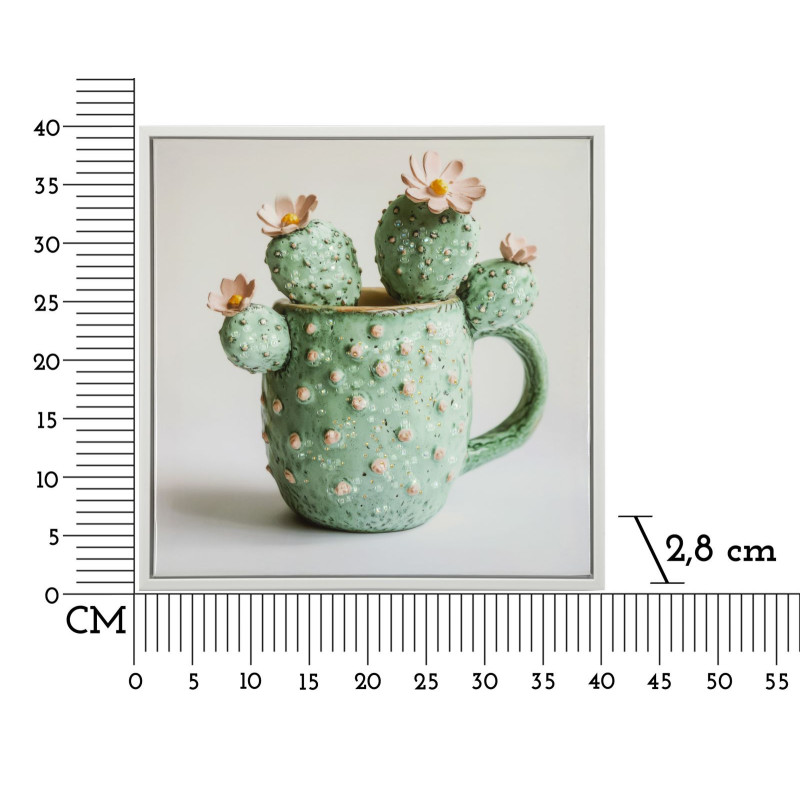 Stampa Su Tela Laccata Con Cornice Vasetto Cactus -c- cm 40x2,8x40