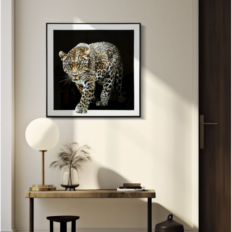 Dipinto Su Tela Laccato Giaguaro Con Cornice -b- cm 82x4x82