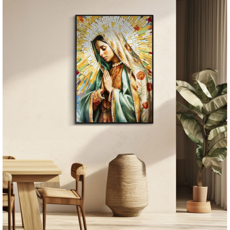 Dipinto Su Tela Laccato Madonna -a- Con Cornice cm 72x4x102