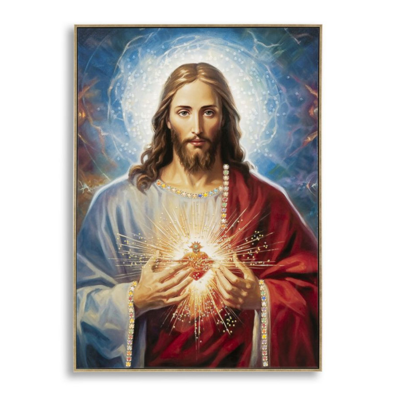 Dipinto Su Tela Laccato Jesus Con Cornice cm 72x4x102