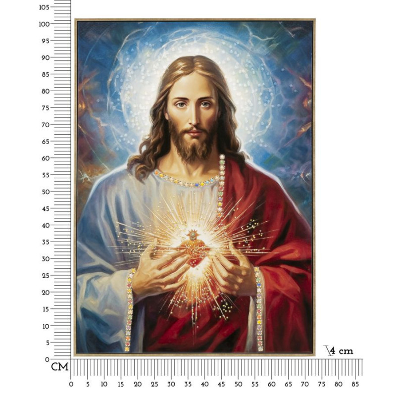 Dipinto Su Tela Laccato Jesus Con Cornice cm 72x4x102