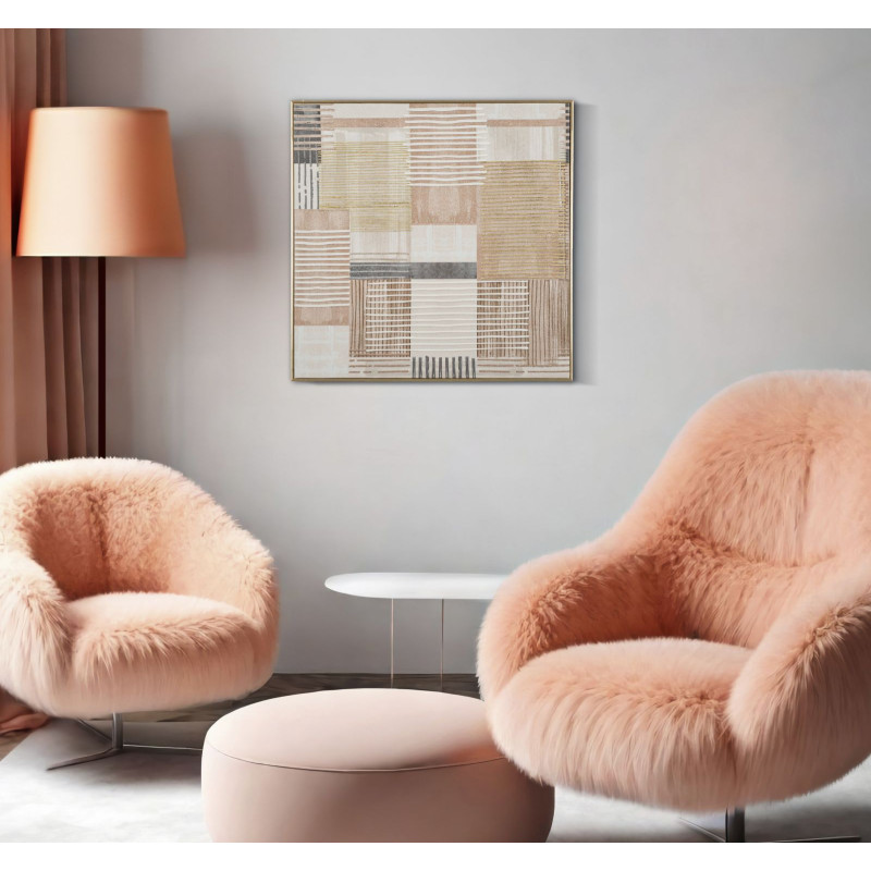 Stampa Dipinta Su Tela Lignes Con Cornice -b- cm 60x3x60