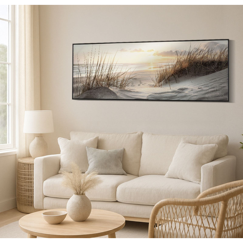 Stampa Dipinta Su Tela Laccata Beach Con Cornice -a- cm 152x4x52