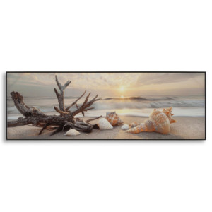 Stampa Dipinta Su Tela Laccata Beach Con Cornice -b- cm 152x4x52
