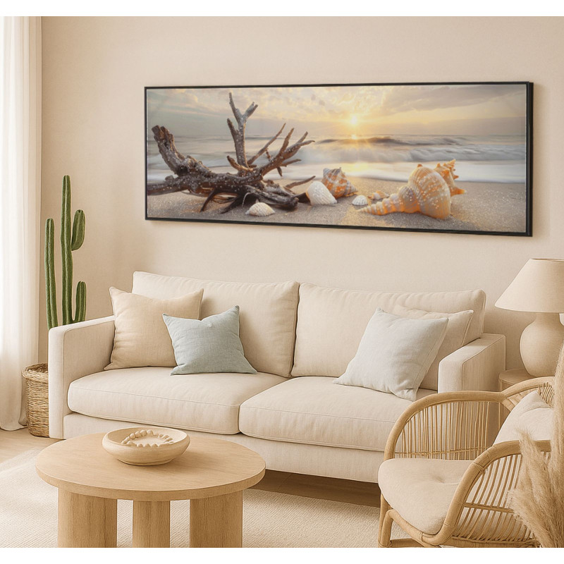 Stampa Dipinta Su Tela Laccata Beach Con Cornice -b- cm 152x4x52