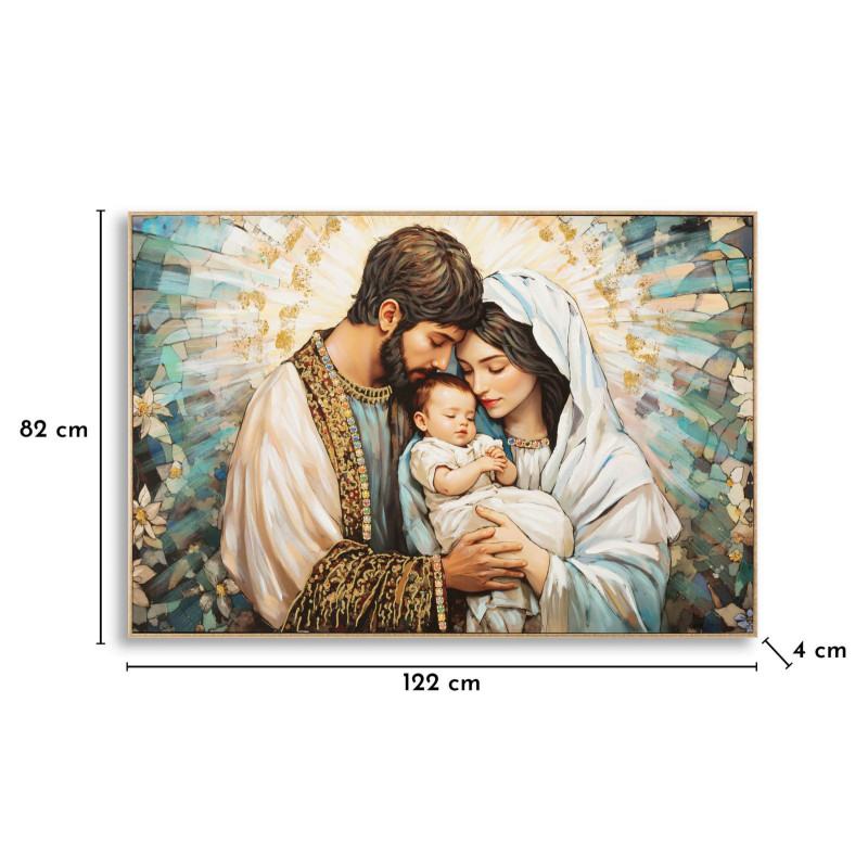 Stampa Dipinta Su Tela Laccata Nativita' Con Cornice cm 122x4x82