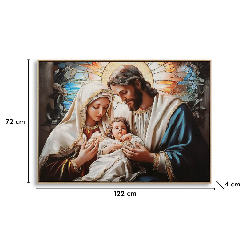 Stampa Dipinta Su Tela Laccata Nativita' Con Cornice cm 102x4x72