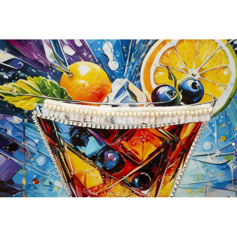 Stampa Decorata Su Tela Laccata Con Cornice Cocktail -a- cm 62x3,5 x92