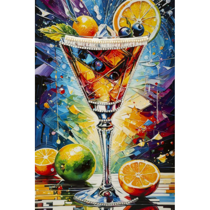 Stampa Decorata Su Tela Laccata Con Cornice Cocktail -a- cm 62x3,5 x92