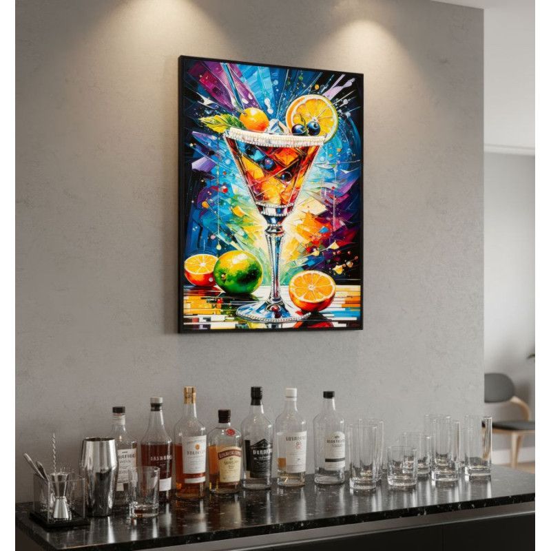 Stampa Decorata Su Tela Laccata Con Cornice Cocktail -a- cm 62x3,5 x92
