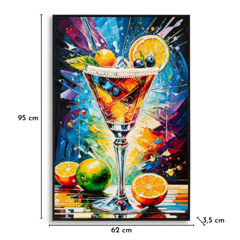 Stampa Decorata Su Tela Laccata Con Cornice Cocktail -a- cm 62x3,5 x92