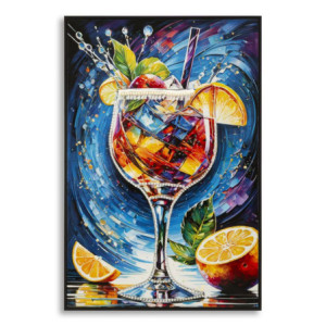 Stampa Decorata Su Tela Laccata Con Cornice Cocktail -b- cm 62x3,5 x92
