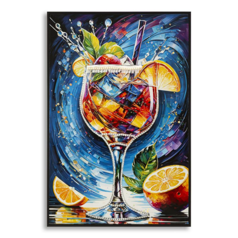 Stampa Decorata Su Tela Laccata Con Cornice Cocktail -b- cm 62x3,5 x92