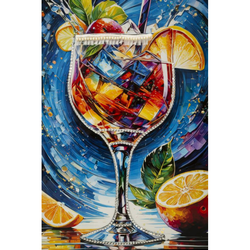 Stampa Decorata Su Tela Laccata Con Cornice Cocktail -b- cm 62x3,5 x92