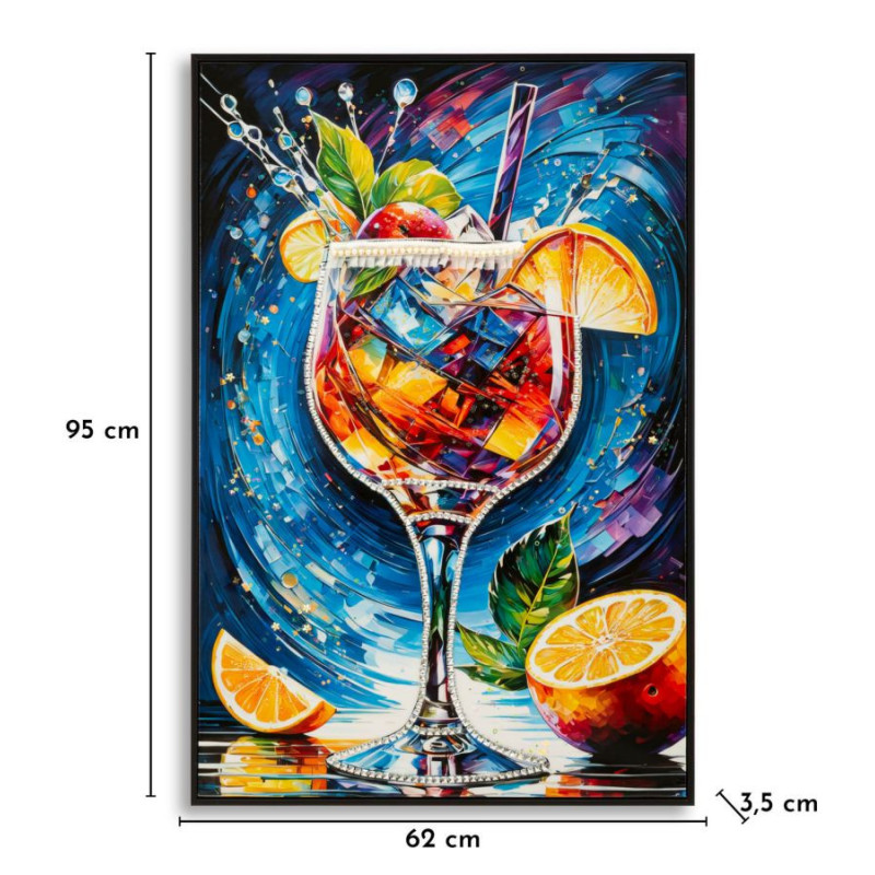 Stampa Decorata Su Tela Laccata Con Cornice Cocktail -b- cm 62x3,5 x92