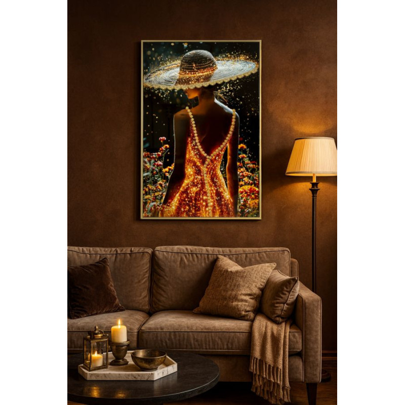 Stampa Decorata Su Tela Laccata Con Cornice Illumy -b- cm 62x3,5x92