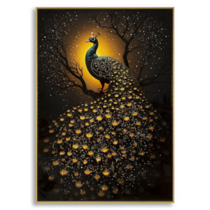 Stampa Decorata Su Tela Laccata Con Cornice Peacock cm 70x4x100