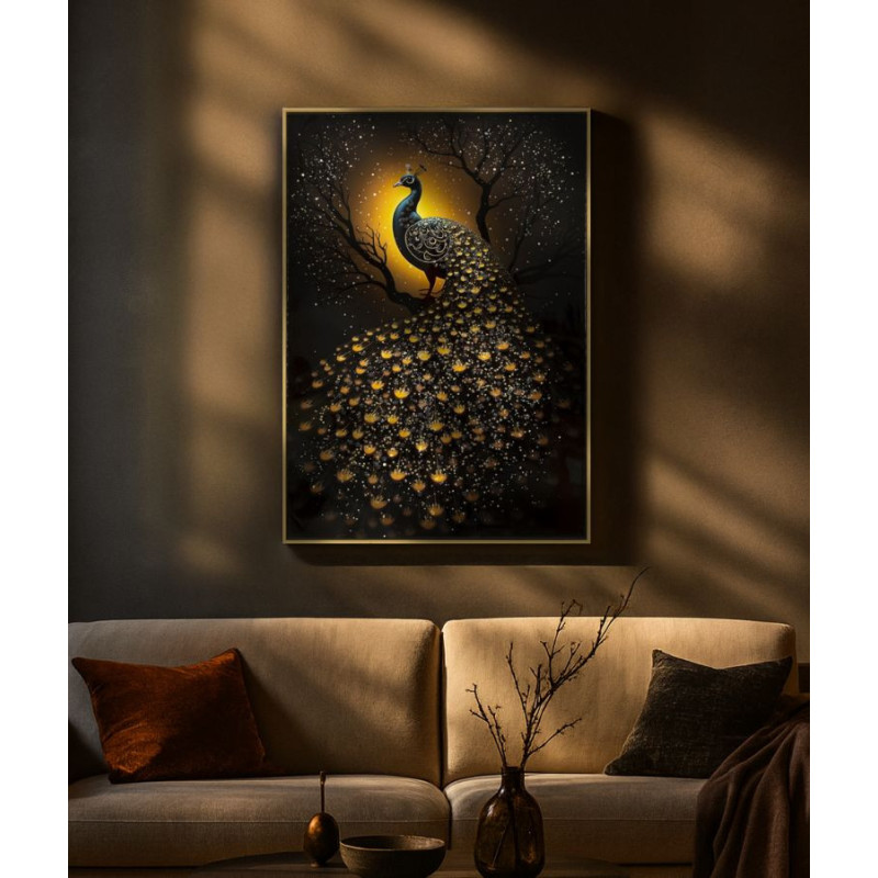 Stampa Decorata Su Tela Laccata Con Cornice Peacock cm 70x4x100