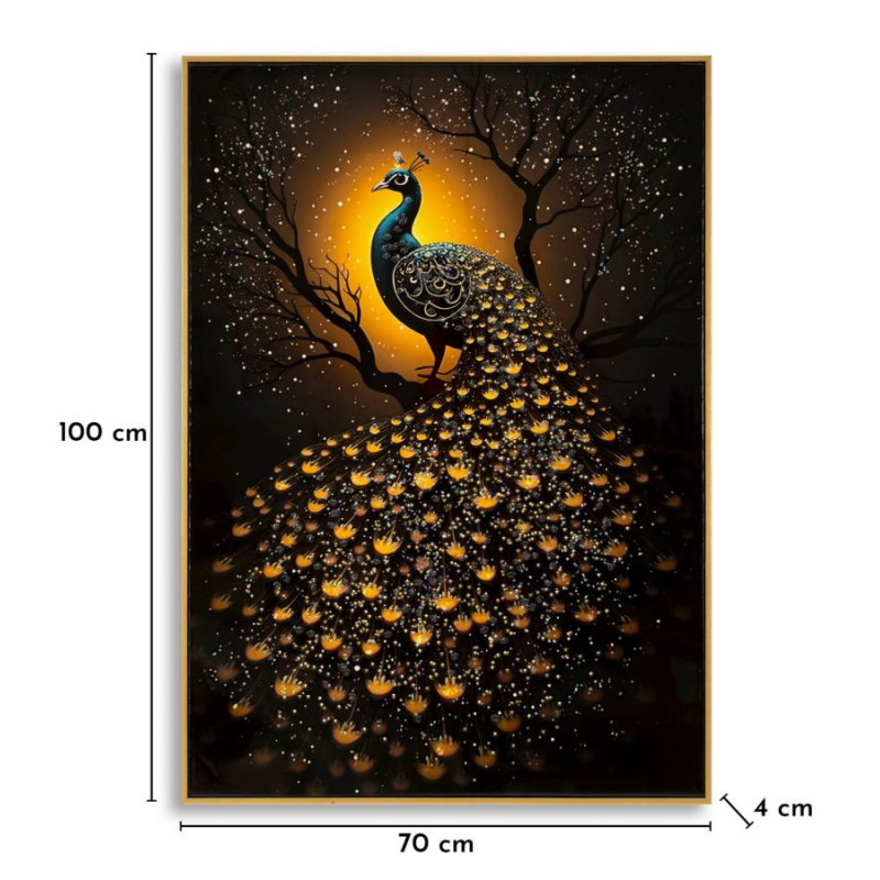 Stampa Decorata Su Tela Laccata Con Cornice Peacock cm 70x4x100