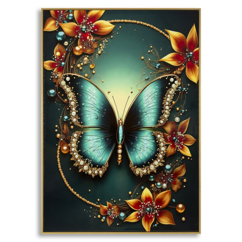 Stampa Decorata Su Tela Laccata Con Cornice Butterly -a- cm 70x4x100
