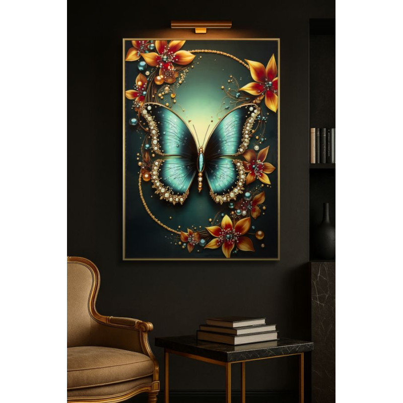 Stampa Decorata Su Tela Laccata Con Cornice Butterly -a- cm 70x4x100