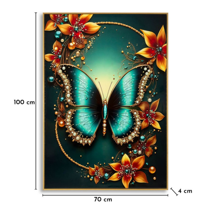 Stampa Decorata Su Tela Laccata Con Cornice Butterly -a- cm 70x4x100