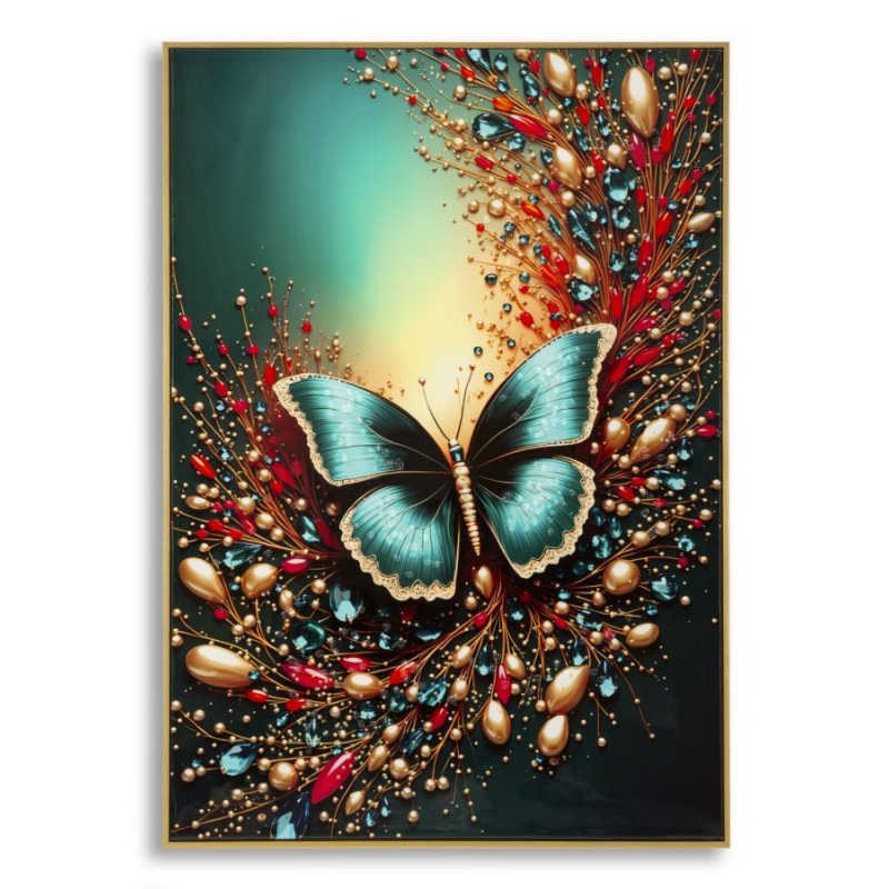Stampa Decorata Su Tela Laccata Con Cornice Butterly -b- cm 70x4x100