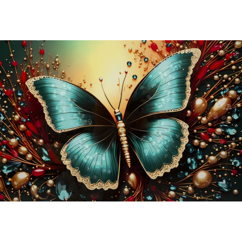 Stampa Decorata Su Tela Laccata Con Cornice Butterly -b- cm 70x4x100