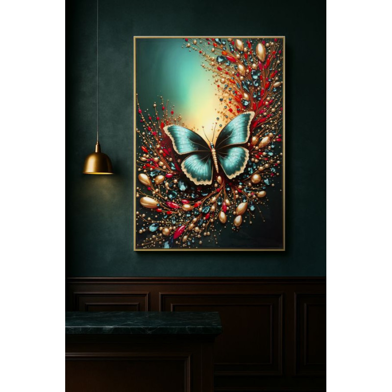 Stampa Decorata Su Tela Laccata Con Cornice Butterly -b- cm 70x4x100