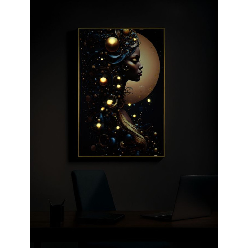 Stampa Con Led Su Tela Laccata Con Cornice Minerva -a- cm 60x3,5x90