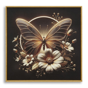 Stampa Con Led Su Tela Laccata Con Cornice Butterfly cm 50x4x50