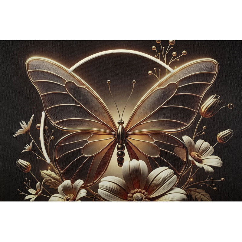 Stampa Con Led Su Tela Laccata Con Cornice Butterfly cm 50x4x50