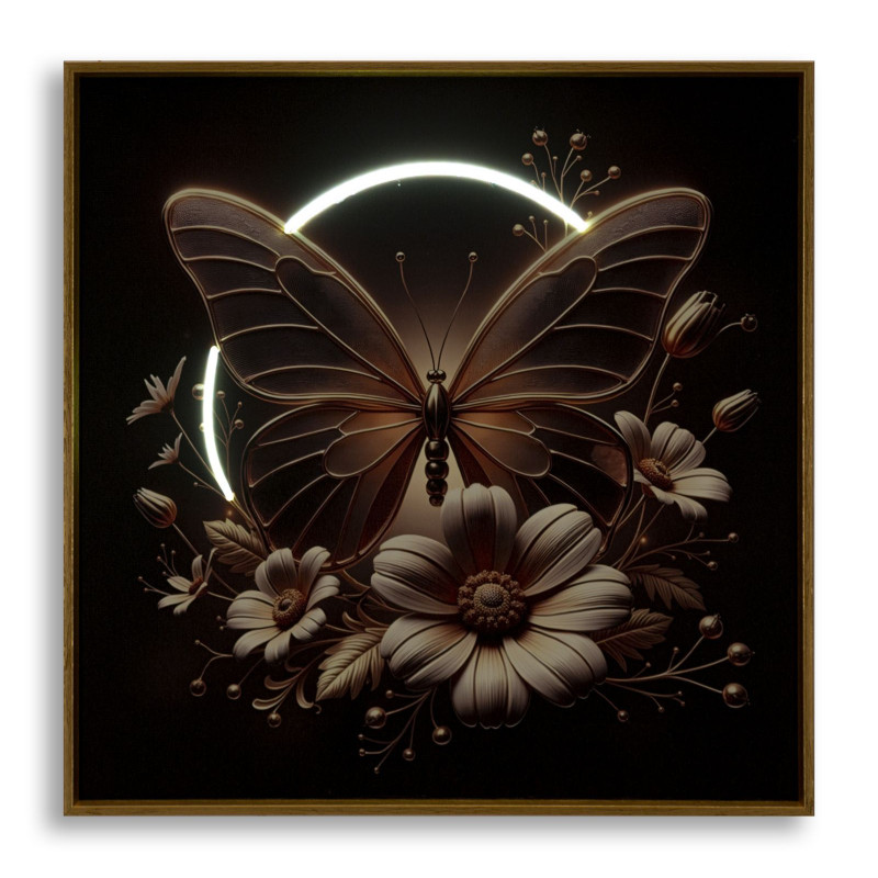 Stampa Con Led Su Tela Laccata Con Cornice Butterfly cm 50x4x50