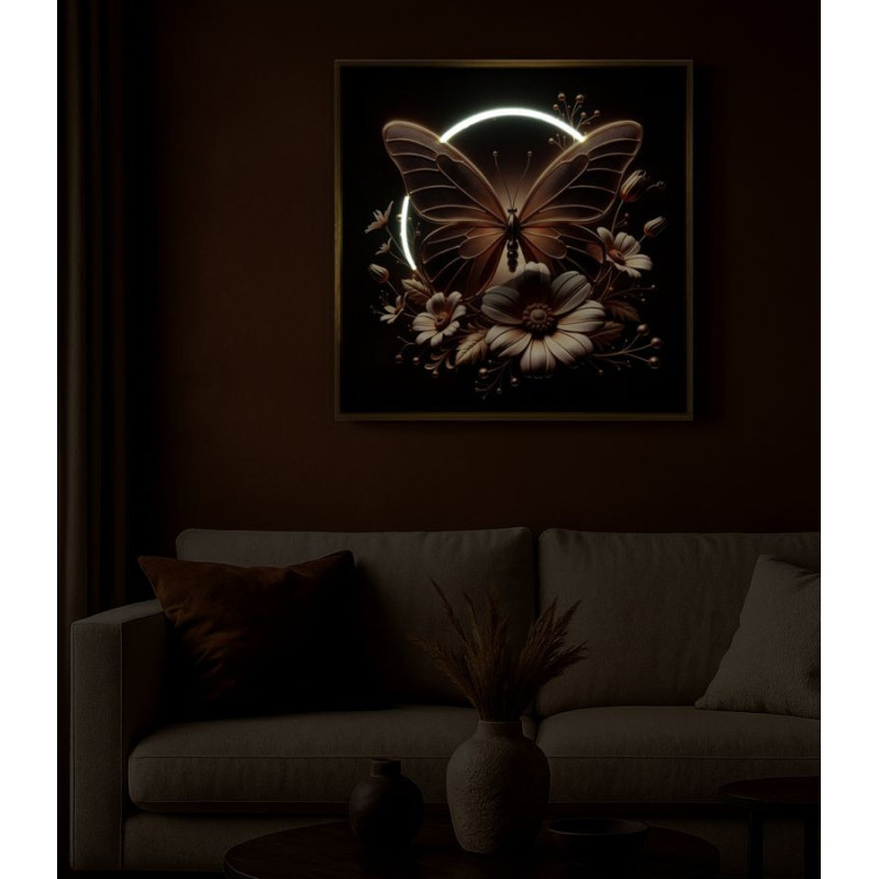 Stampa Con Led Su Tela Laccata Con Cornice Butterfly cm 50x4x50