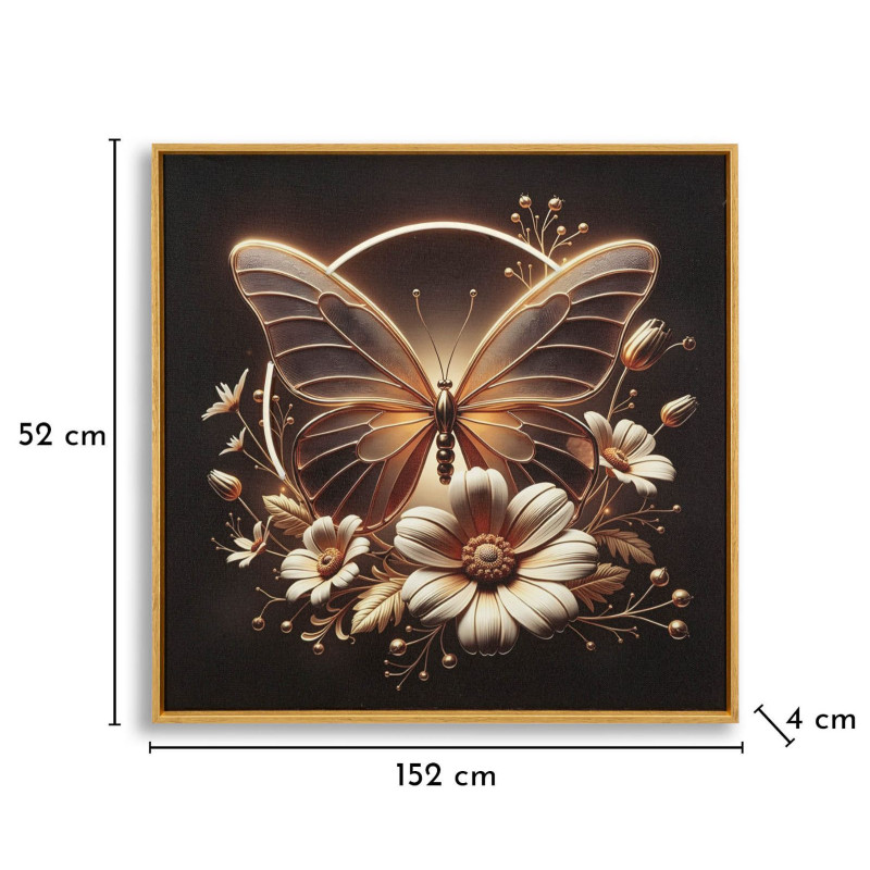 Stampa Con Led Su Tela Laccata Con Cornice Butterfly cm 50x4x50