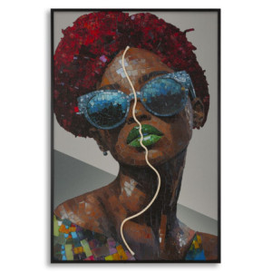 Stampa Con Led Su Tela Afro cm 60x3,5x90 (applicazione 3d Acrilico)