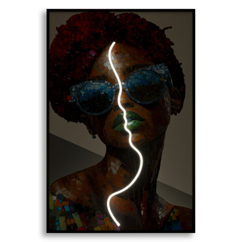 Stampa Con Led Su Tela Afro cm 60x3,5x90 (applicazione 3d Acrilico)
